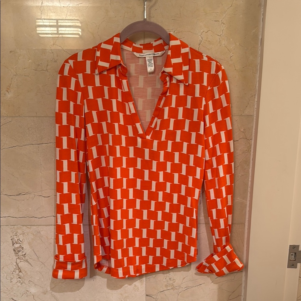 Diane von Furstenberg Orange and White Women's Top